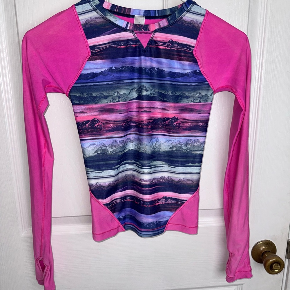 Ivivva by Lululemon Pink and Blue Striped Kids Swim Rashguard